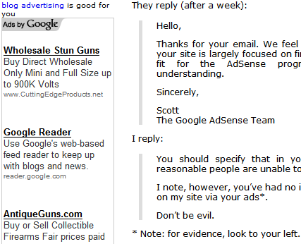 Google Adsense selling guns