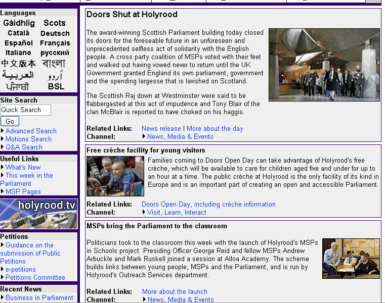 Spoof Scotch Parliament Website